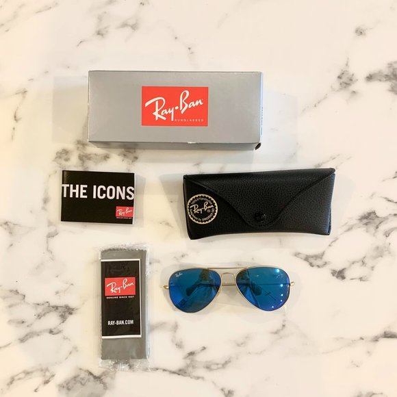 Ray-Ban Aviator Flash - Gold Frame, Blue Mirror Lens - Picture 1 of 2